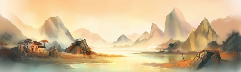 山水河流复古风意境自然景观中式风水墨画,插画/手绘图,插画/手绘图库,插画/手绘图下载,插画/手绘